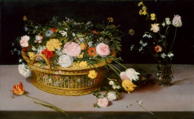 Květiny v košíku a váze od Jan Brueghel the Elder