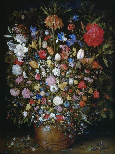 Květiny v dřevěné nádobě od Jan Brueghel the Elder