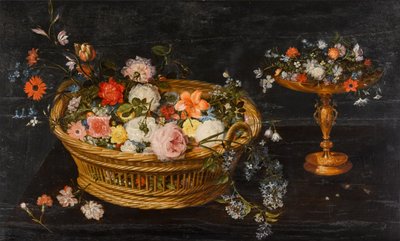 Zátiší s květinami v košíku a ve zlacené tazce od Jan Brueghel the Younger