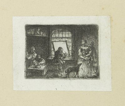 Interiér van een prentatelier The Compleat Work of Etchings od Johna Chalona / Oeuvre Complette des Eaux Fortes par Jean Chalon (název série) od Jan Chalon