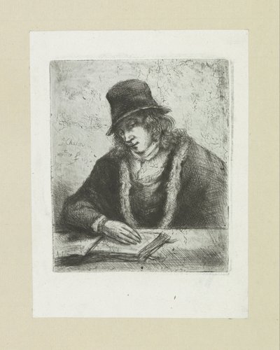 Lezende muž klade motyku The Compleat Work of Etchings od Johna Chalona / Oeuvre Complette des Eaux Fortes par Jean Chalon (název série) od Jan Chalon