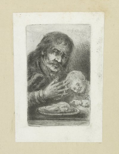 Muž v naturáliích aan de eettafel The Compleat Work of Etchings od Johna Chalona / Oeuvre Complette des Eaux Fortes par Jean Chalon (název série) od Jan Chalon