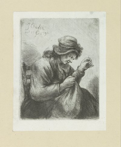 Vrouw staví naalda do draadu The Compleat Work of Etchings od Johna Chalona / Oeuvre Complette des Eaux Fortes par Jean Chalon (název série) od Jan Chalon