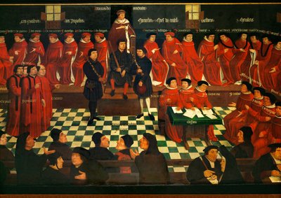 Slavnostní zahájení zasedání burgundského parlamentu v Mechelenu (malba na dubovém dřevě) od Jan Coessaet