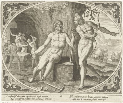 Phoebus informuje Vulcana o cizoložství Venuše a Mars (název série) od Jan Collaert (II)