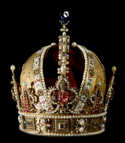 Koruna císaře Svaté říše Rodolfa II. Habsburského (1552-1612). Připsáno zlatníkovi Janu Vermeyenovi (1559-1606) 1602 Vídeňské Kunsthistorisches Museum - Koruna císaře Svaté říše římské Rudolfa II. Habsurga (1552-1612). Pravděpodobně od Jan Cornelisz Vermeyen