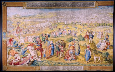 Vlámský gobelín. Seriál Dobytí Tunisu: Vykradení Tunisu. Karikaturista Jan Cornelisz Vermeyen. Studio Willem de Pannemaker, Brusel. asi 1545. od Jan Cornelisz Vermeyen
