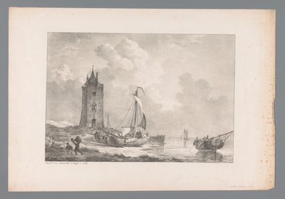 Pobřežní krajina s věží Obrazy holandských mistrů ze sbírky Wijlen den Wel-Ed. narozený Pan J.A. van Dam (název série) od Jan Dam Steuerwald (possibly)