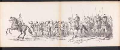 Maškaráda leidenských studentů, 1865 (deska 15) Krojovaný průvod členů leidenského studentského sboru 6. června 1865 na oslavu 290. výročí Leidsche Hoogeschool, zobrazující: vstup Holanďanů b od Jan Daniël Cornelis Carel Willem baron de Constant Rebecque
