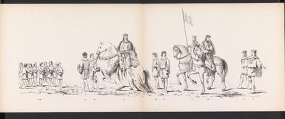 Maškaráda leidenských studentů, 1865 (deska 7) Kostýmovaný průvod členů leidenského studentského sboru 6. června 1865 na oslavu 290. výročí Leidsche Hoogeschool, zobrazující: vstup Nizozemců v od Jan Daniël Cornelis Carel Willem baron de Constant Rebecque