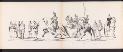 Maškaráda leidenských studentů, 1865 (deska 8) Kostýmovaný průvod členů leidenského studentského sboru 6. června 1865 na oslavu 290. výročí Leidsche Hoogeschool, zobrazující: vstup Nizozemců v r. od Jan Daniël Cornelis Carel Willem baron de Constant Rebecque