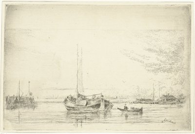 Výhled na řeku s člunem a veslicí od Jan Daniël Cornelis Carel Willem baron de Constant Rebecque