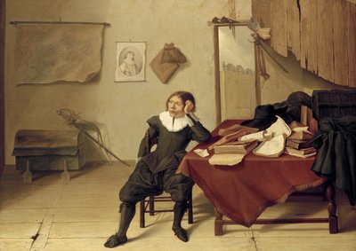Interiér pokoje s mužem sedícím u stolu, 17. století od Jan Davidsz de Heem