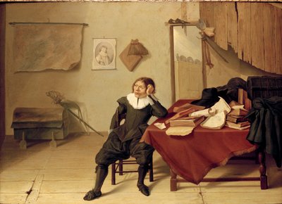 Interiér pokoje s mladým mužem sedícím u stolu, 1628 od Jan Davidsz de Heem