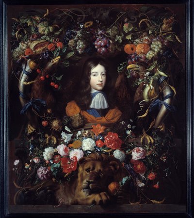 Portrét Viléma III. Oranžského (1650-1702) v medailonu květin Malba Jana Davida Heema (1606-1684) 1665 Ne. 1,34x1,14 m Lyon, Musee des Beaux Arts od Jan Davidsz de Heem