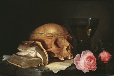 Zátiší Vanitas s lebkou, knihou a růžemi - Zátiší Vanitas s lebkou, knihou a růžemi, autor Heem, Jan Davidsz. z od Jan Davidsz de Heem