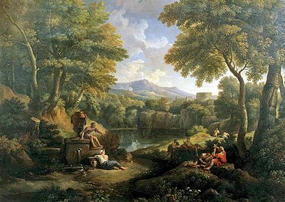 Krajina s postavami u studny (olej na plátně) od Jan Frans van Bloemen