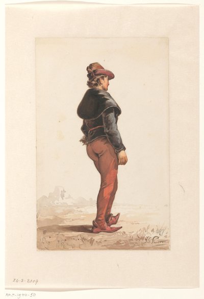 Stojící kopiník v burgundském kroji zezadu od Jan Gerard Smits