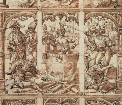 Umučení svatého Jana Evangelisty (perte na papíře) od Jan Gossaert