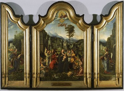 Svatá rodina se svatou Kateřinou a svatou Barborou Triptych, c. 1505 od Jan Gossaert