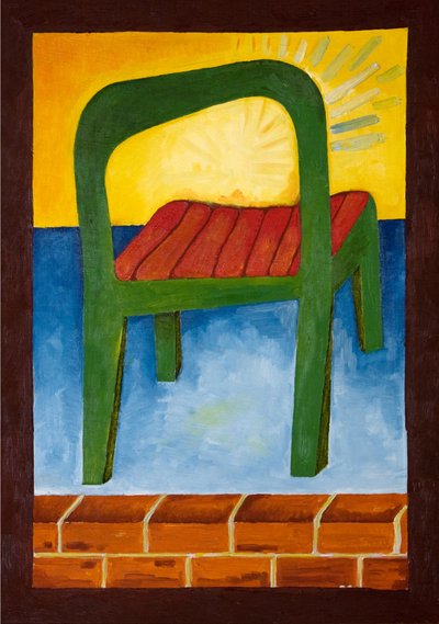 Chair in the Air, 2005 (olej na dřevě) od Jan Groneberg