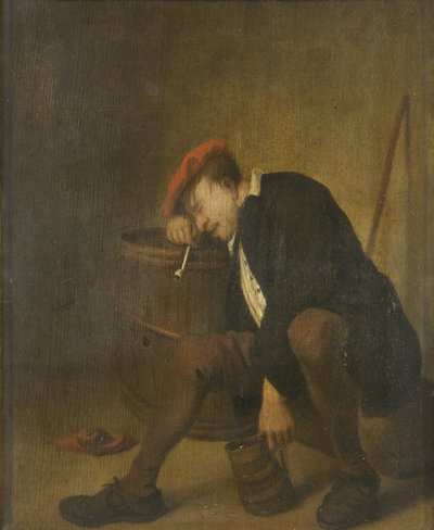 Spící muž (olej na panelu) od Jan Havicksz (school of) Steen