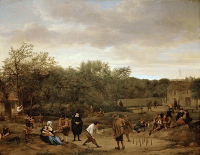 Rolníci hrající kuželky, autor Steen, Jan Havicksz (1626-1679). Olej na dřevě, c. 1655. Rozměry: 67x85,5 cm. Uměleckohistorické muzeum, Vídeň od Jan Havicksz. Steen
