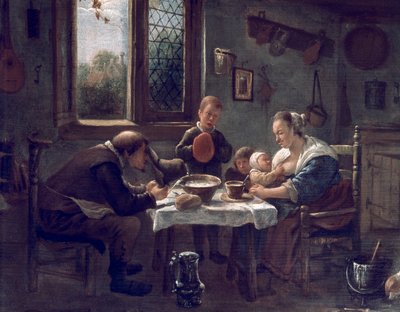 Modlitba před obědem od Jana Steena (1626-1679) od Jan Havicksz. Steen