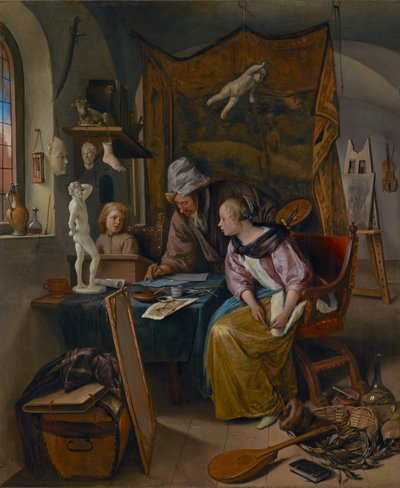 The Drawing Lesson, c.1665 (olej na panelu) od Jan Havicksz. Steen