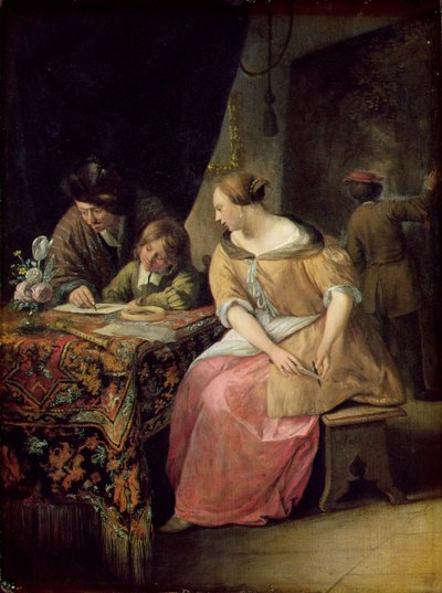 Interiér s malířem a jeho rodinou, cca 1670 (panel) od Jan Havickszoon Steen
