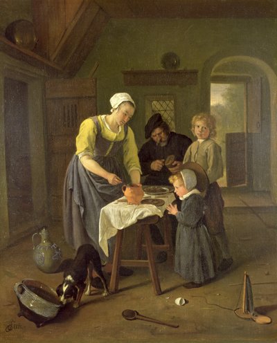 Rolnická rodina v době jídla, kolem roku 1665 od Jan Havickszoon Steen