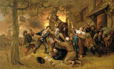 Rolníci a vojáci mimo hospodu - Alegorie znásilnění Nizozemska od Jan Havickszoon Steen