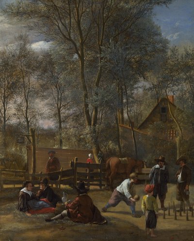 Hráči kuželek mimo hostinec, c.1660-63 od Jan Havickszoon Steen