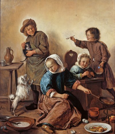 Dětské jídlo, asi 1665. od Jan Havickszoon Steen