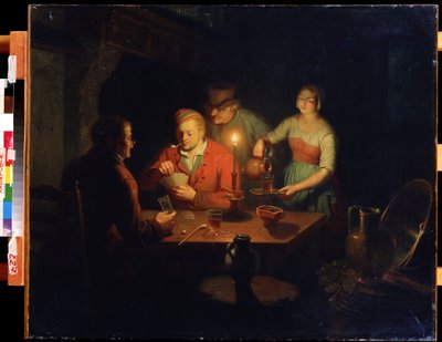 Karetní hra. Obraz Jana Hendrika van Grootvelda (1808-1855). Olej na dřevě, 70 x 93 cm, holandské umění 19. století. Muzeum Dálného východu, Chabarovsk (Rusko). od Jan Hendrick van Grootvelt