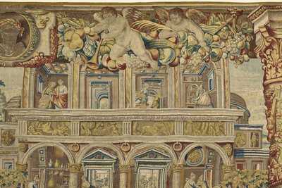 Detail paláce a hudebního anděla z Vertumnus a Pomona, c.1630 od Jan II Raes