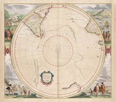 1657 mapa Polus Antarcticus od Jan Janssonius