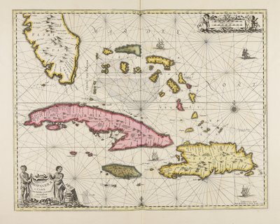 Insularum Hispaniolae et Cubae cum insulis circum jacentibus accurata delineatio od Jan Janssonius