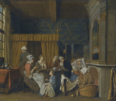 Rodina popíjející čaj při oslavách narození dvojčat od Jan Josef Horemans the Younger
