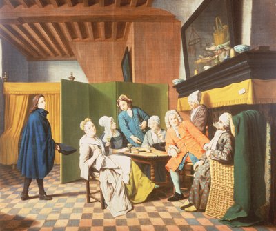 Návštěvy lékaře – holandské přísloví: Doktor kontroluje celkový zdravotní stav svého pacienta (jedna ze sady čtyř) od Jan Josef the Elder Horemans
