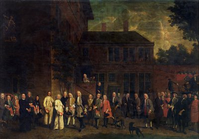 Členové šermířského cechu vítají opata ze Sint-Michiels od Jan Josef the Younger Horemans