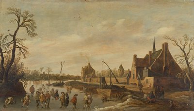 Krajina zamrzlé řeky s bruslaři od Jan Josephsz van Goyen
