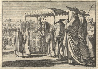 Christian IV, král dánský, oblečený jako papež, napodobuje procesí se svými dvořany, 1596 od Jan Luyken