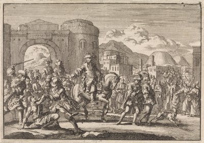 Francouzský vyslanec u sultána vjíždí na koni do Jeruzaléma, 1674 od Jan Luyken