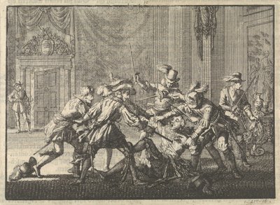 Vévoda z Guise zavražděn na hradě v Blois, 1588 od Jan Luyken