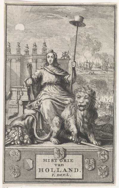 holandská panna Titulní strana pro: F. de la Neuville, History of Holland sv. Já, 1704 od Jan Luyken