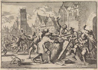 Nepokoje v Dordrechtu, ve kterém je obraz Cornelis de Witt zničen lidmi, 1672 od Jan Luyken