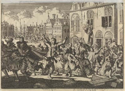 Vzpoura v Enkhuizenu, při níž jsou zničeny domy viceadmirálů Kwasta a Turka, 1635 od Jan Luyken