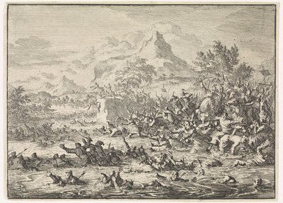 Placidus porazí Židy u Jordánu a zažene je do řeky od Jan Luyken