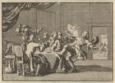 Thomas Tullock, podporovatel krále Jakuba II ve Skotsku, je zabit neočekávanou střelbou z jeho zbraně, 1690 od Jan Luyken